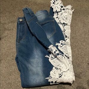 Blue Lace-Trimmed Women's Jeans